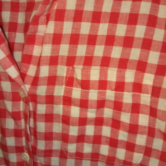 Gloria Vanderbilt L Checked Linen-Cotton Pinky Orangish Button Down Shirt Top - Picture 5 of 8